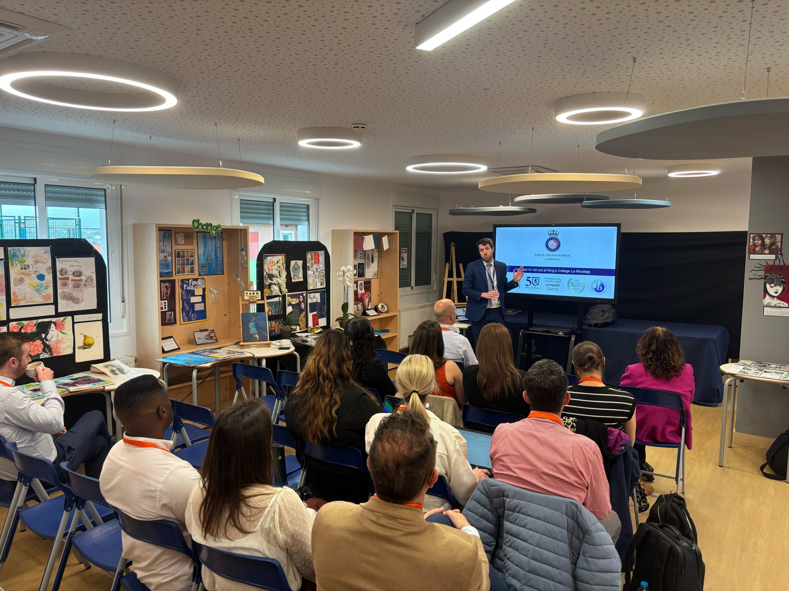 Billy Marbe, Director of Digital Learning at King’s College School La Moraleja, presents during the Inspired AI Showcase Event